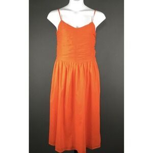 ON-34TH Dress Womens Large Orange Smocked Bodice Strappy Midi Sundress Cotton